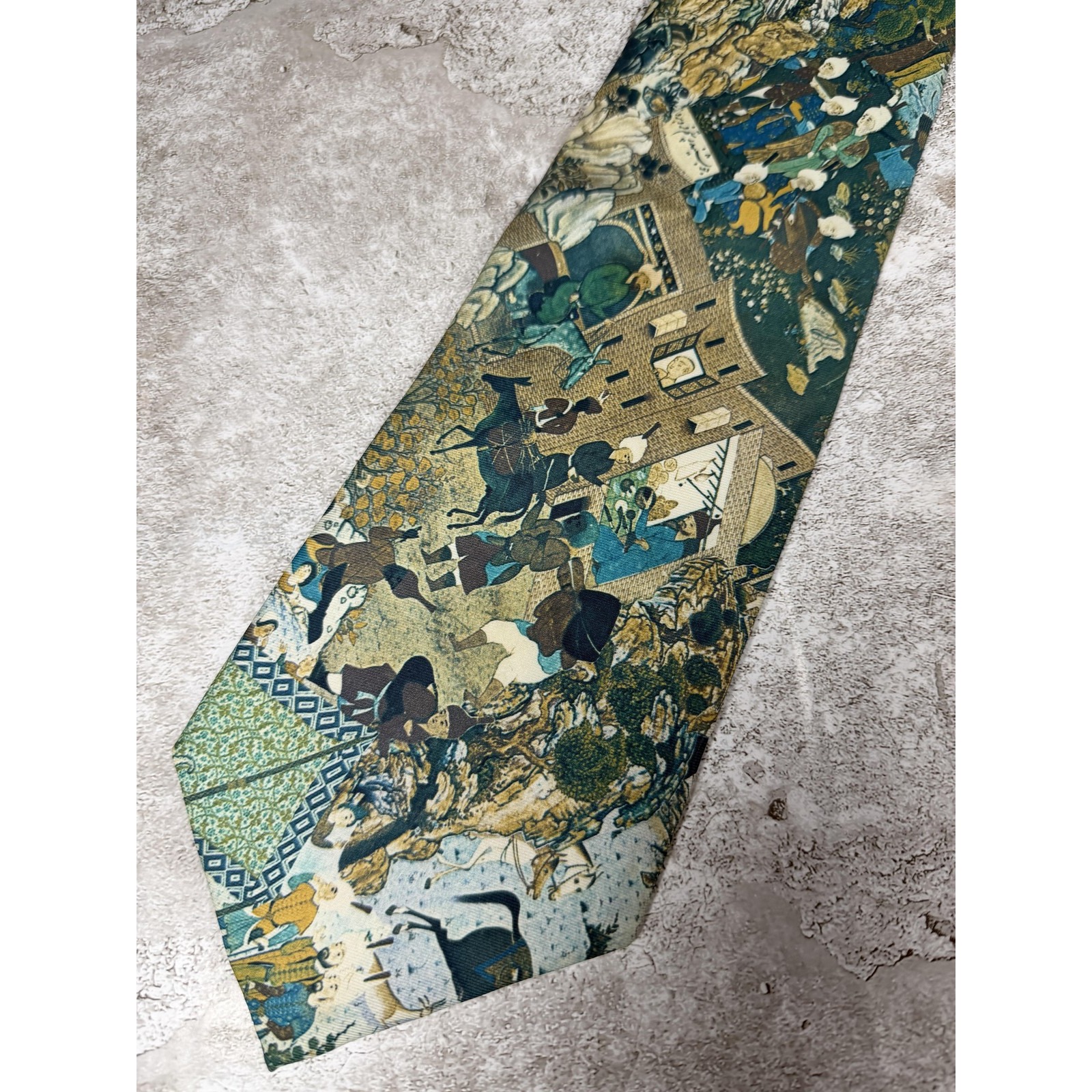 Imperial Tie Mens One Size Green Geometric Pointed Polyester Woven Necktie Logo
